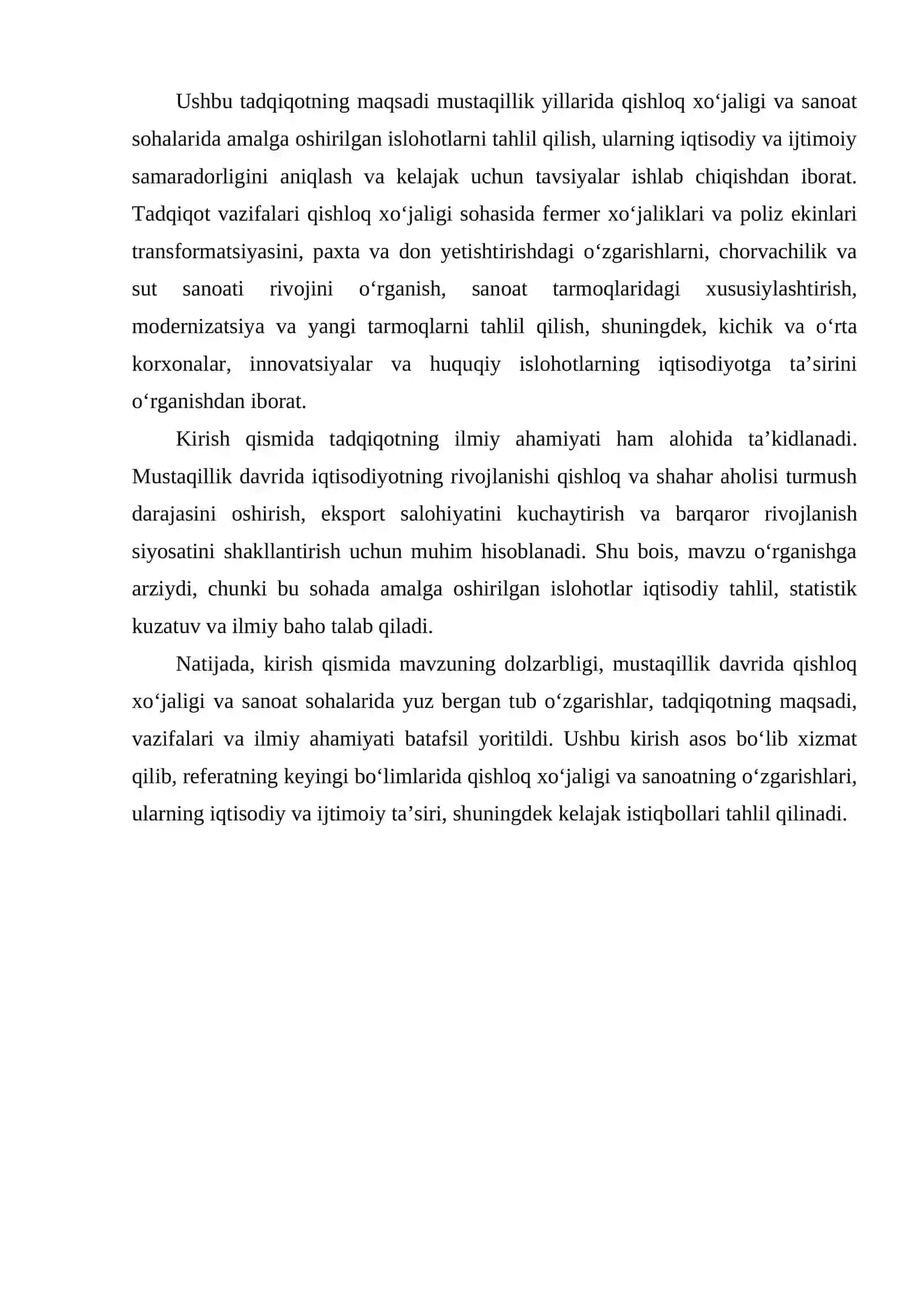 Mustaqillik yillarida qishloq xoʻjaligi va sanoat soxasidagi oʻzgarishlar 4