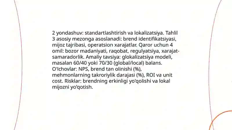 Global mehmohona brendlarining xalqaro bozorlarga kirishi va brending strategiyasi tahlili 4