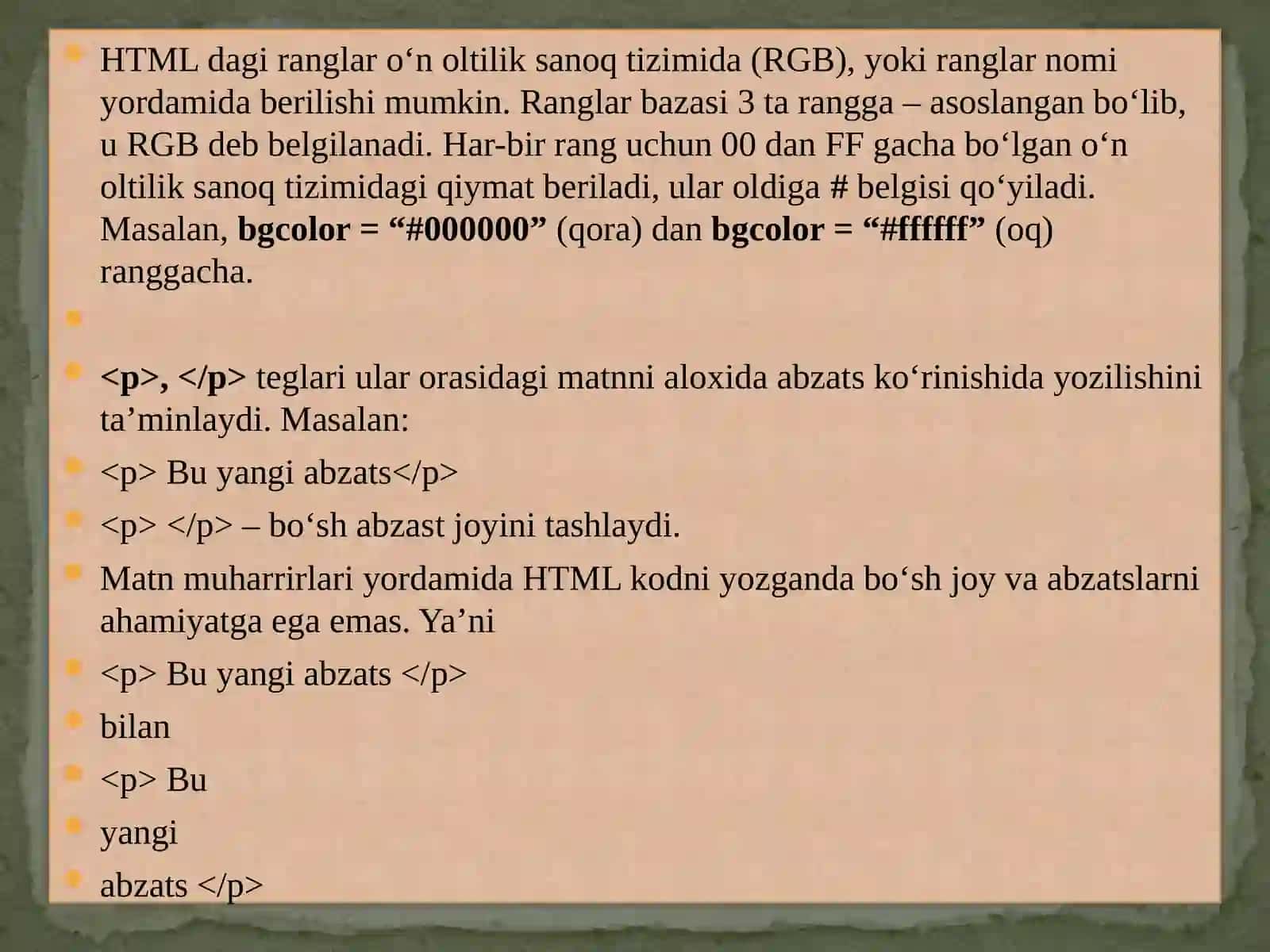 HTML sintaksisi, semantik belgilash, HTML hujjatlarining tuzilishi 4