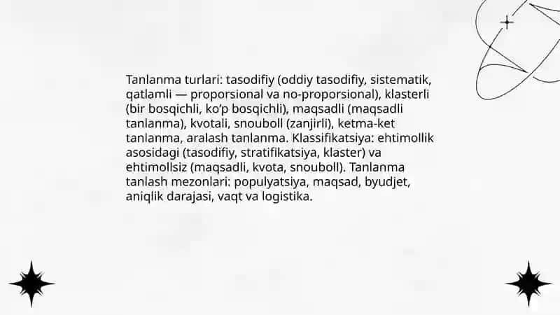 Standartlashtirish uchun tanlanmalarni shakllantirish qoidalari 4