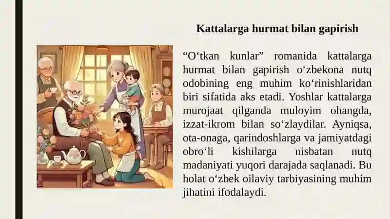 A.Qodiriyning "Oʻtkan kunlar"romanida oʻzbekona nutq odobinig aks etishi 4