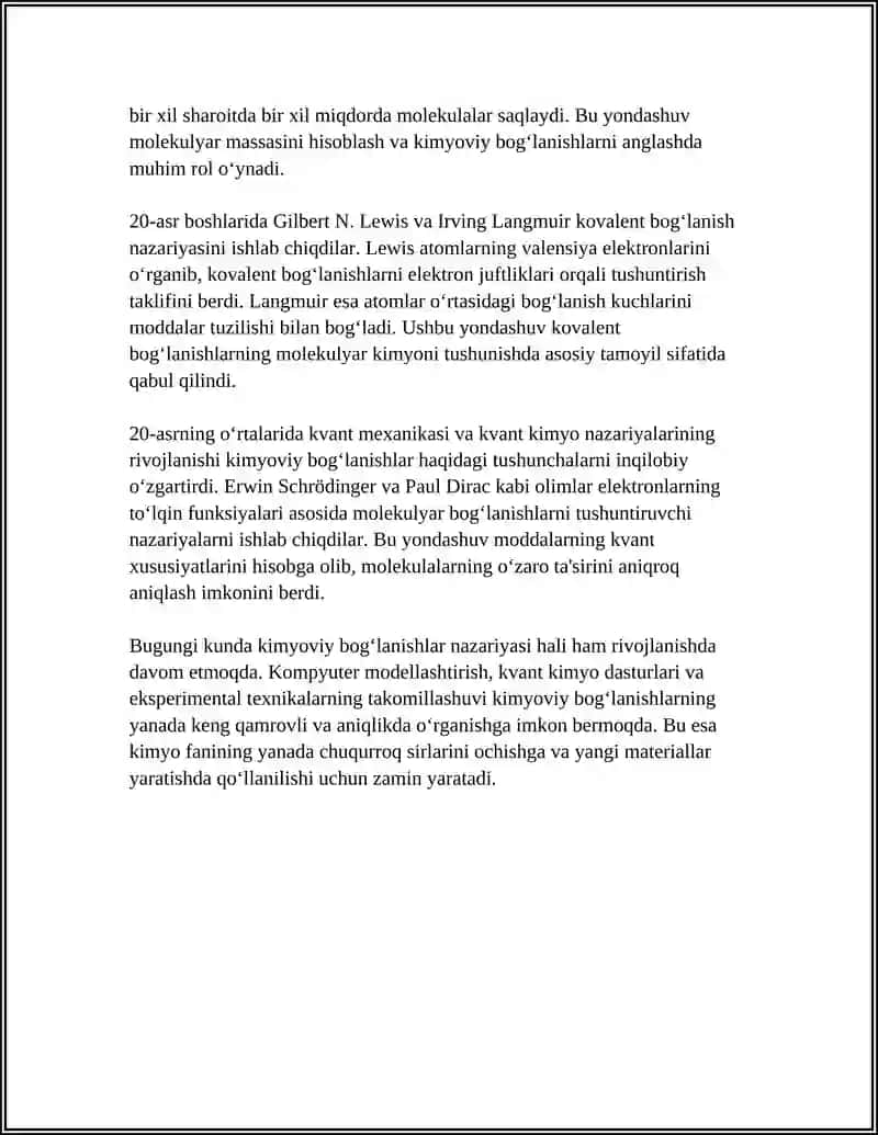 KIMYOVIY BOG‘LANISHLAR HAQIDAGI G‘OYALARNING RIVOJLANISH TARIXI 4