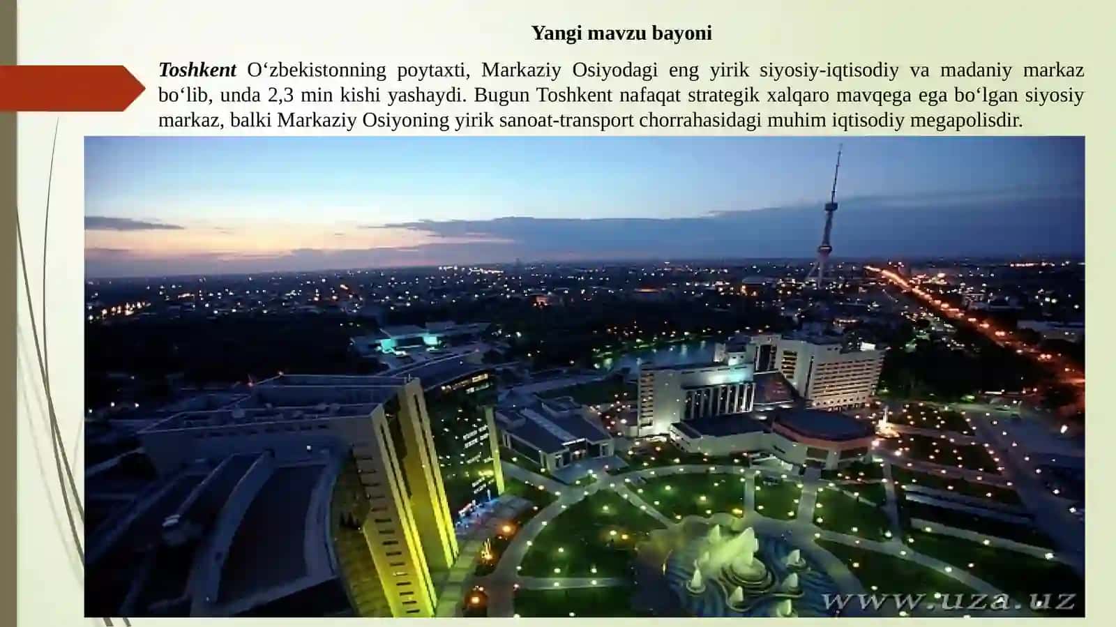 Toshkent shahri mavzusi bo'yicha ta'lim darsi 4