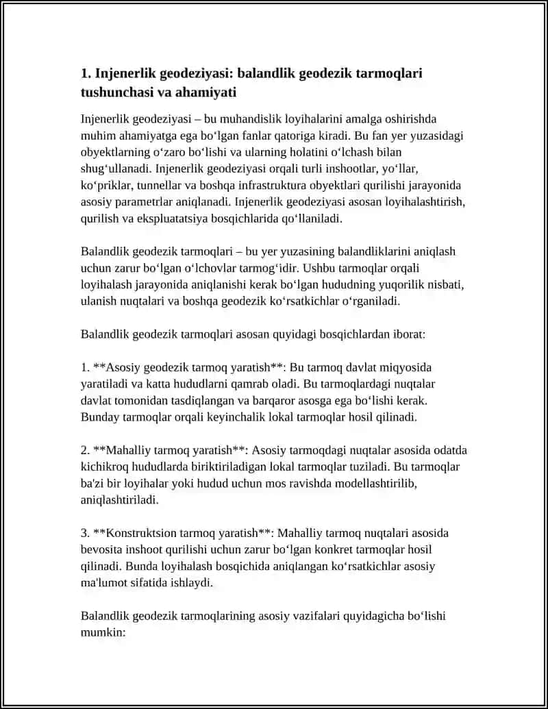 INJENERLIK GEODEZIYASI/ BALANDLIK GEODEZIK TARMOQLAR XAQIDA TUSHUNCHA 4