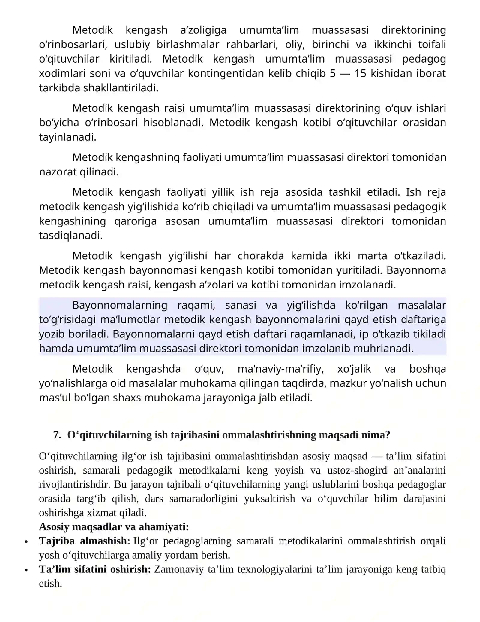 Maktabgacha va maktab ta'lim vazirligiga ishga kirish uchun o'tkaziladigan suhbat savollari 4