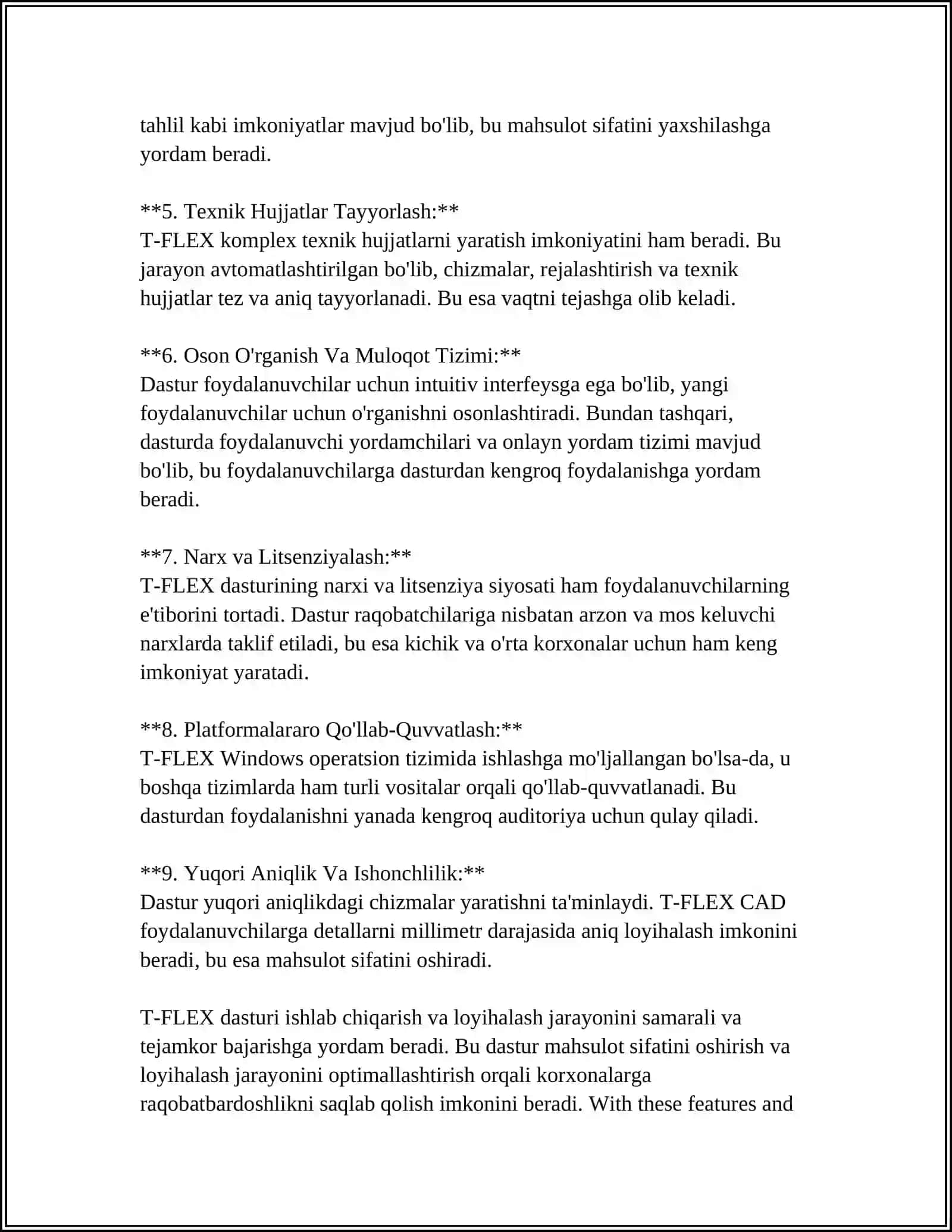 T-FLEX DASTURINING AFZALLIGI VA KAMCHILIGI RASMLAR BN KELTIRISH 4