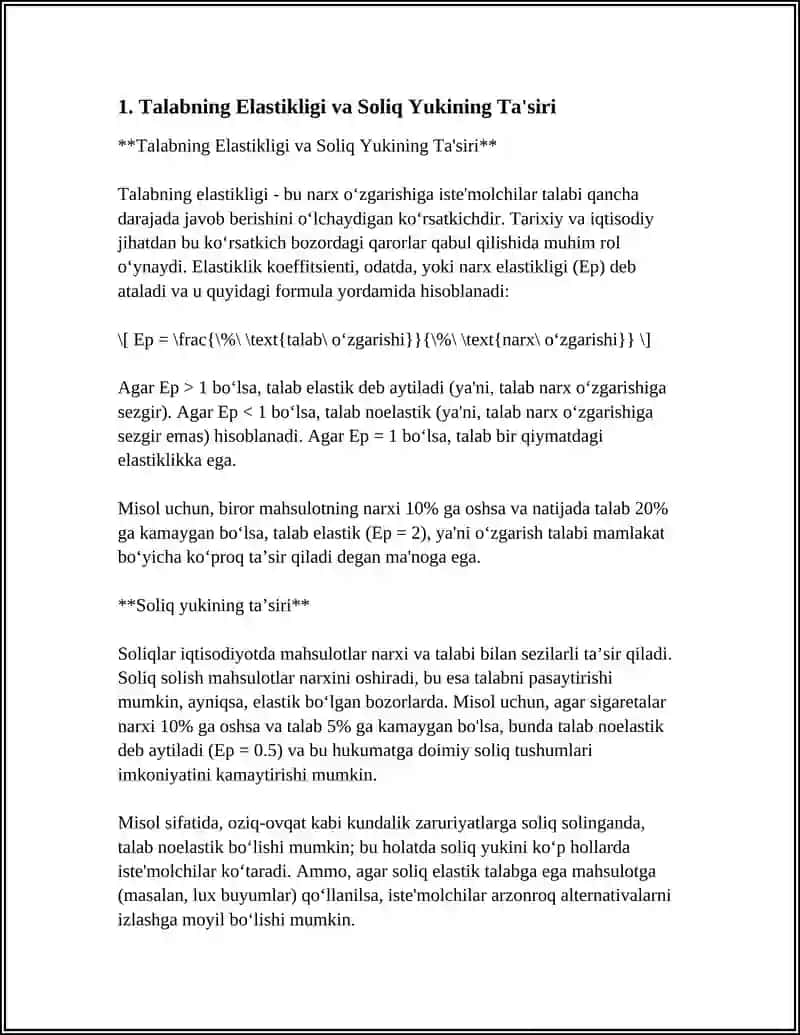 Talabning Elastikligi va Soliq Yukining Ta'siri 4