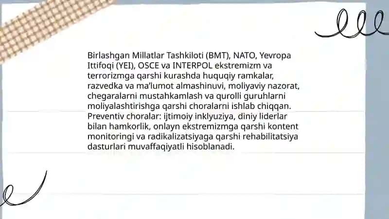 Dunyo hamjimayitining ekstrizmm va teroriozmga qarshi kurash tajribasi 4