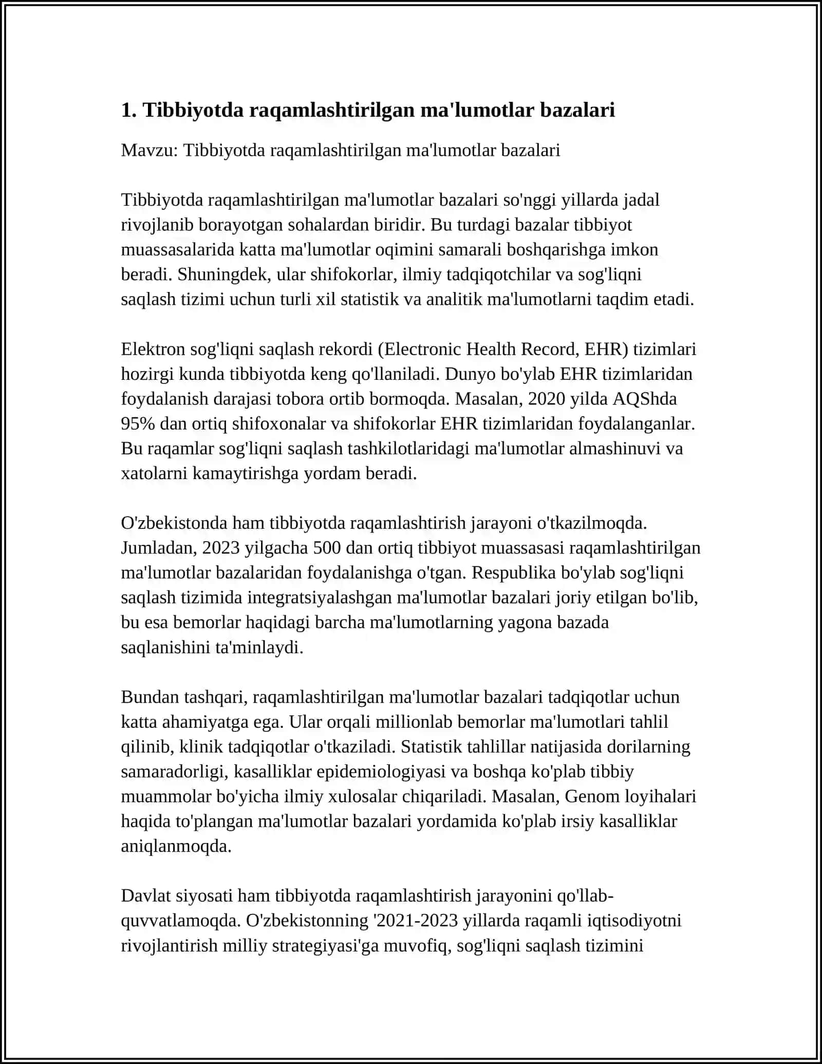 Tibbiyotda raqamlashtirilgan ma'lumotlar bazalari 4