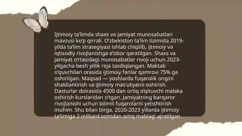 Ijtimoiy ta'limning shaxsilik sifatlarini shakllantirish, shaxslararo munosabatlar tajribasini o'zlashtirishdagi o'rni va ahamiyati 4