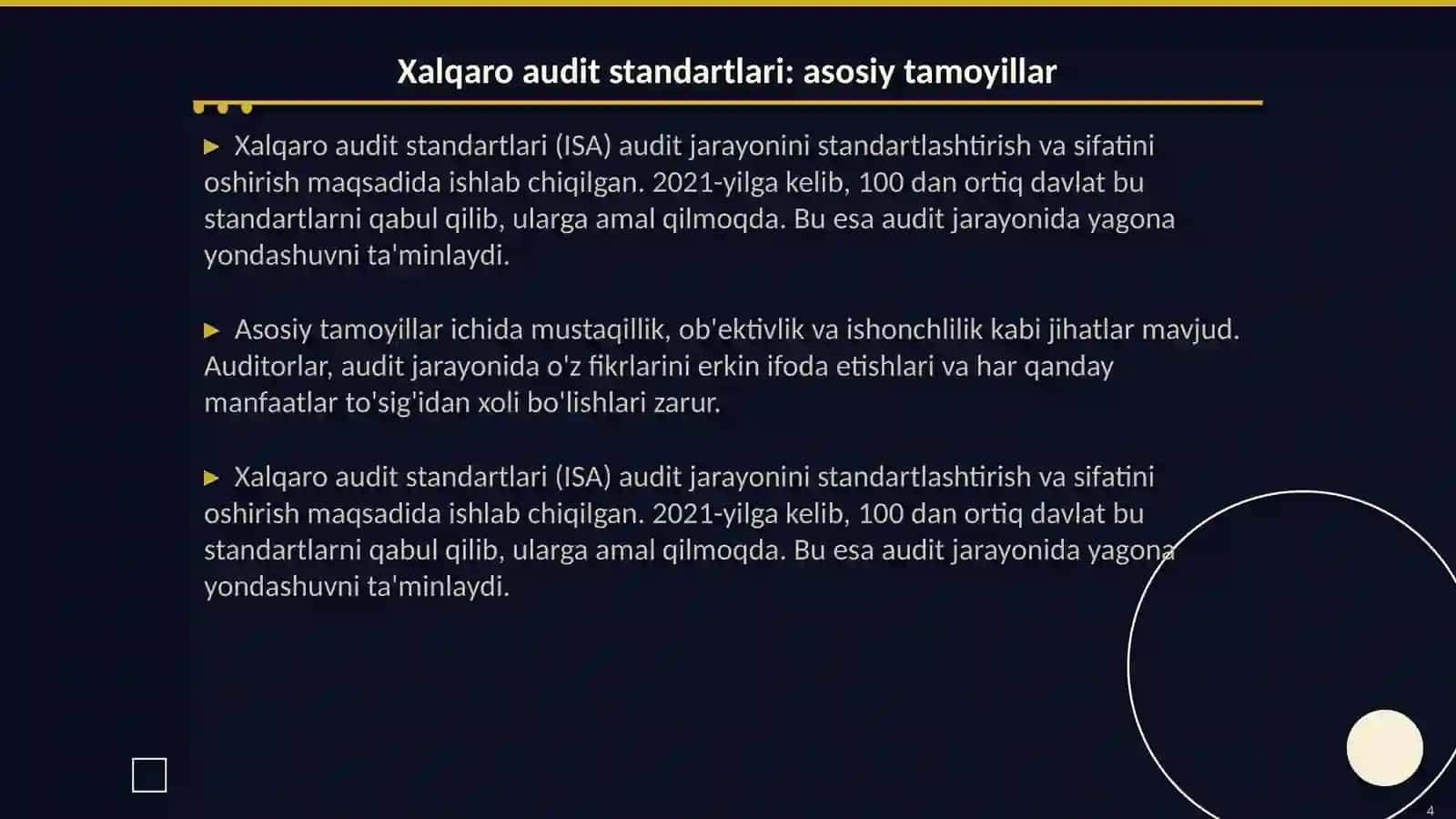 Audit fanining mazmuni va mohiyati: xalqaro standartlarga belgilangan asosiy tamoyillar 4