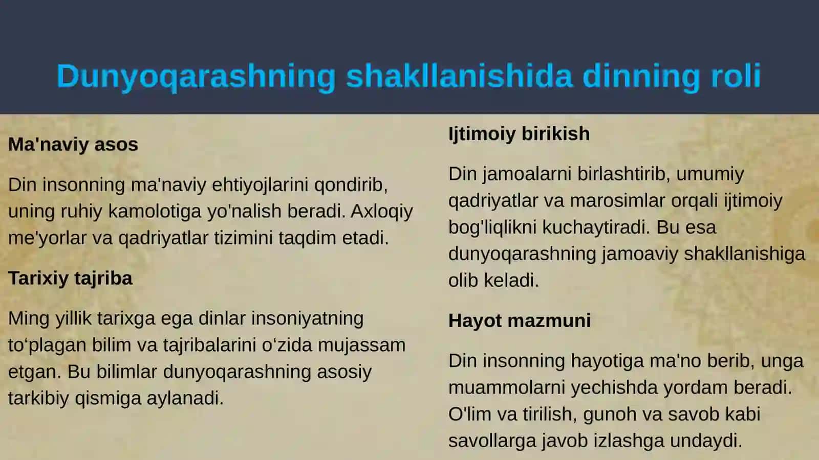 Diniy dunyoqarash va mustaqil O'zbekistonda dinga munosabat 4