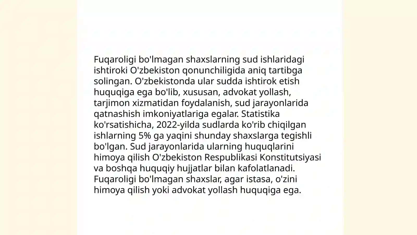 Fuqarolik protsessida chet el fuqarolari va tashkilotlar, fuqaroligi bo'lmagan shaxslarining ishtiroki 4