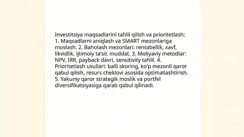 Investitsiyalash maqsadlari va bosqichlari 4