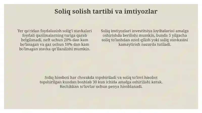 Yer qa'ridan foydalanish uchun soliqlar va maxsus to'lovlar 4
