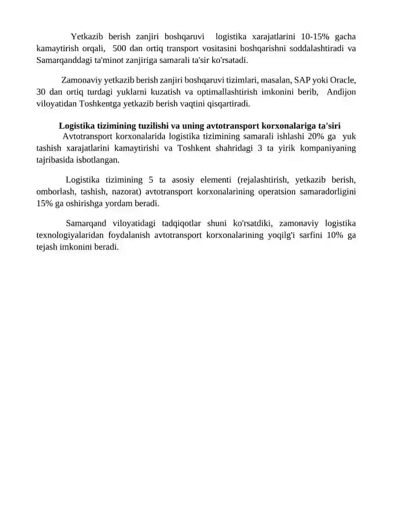Avtotransport korxonalarining moddiy texnika bazasida logistik tamoyillarni qo'llash 4