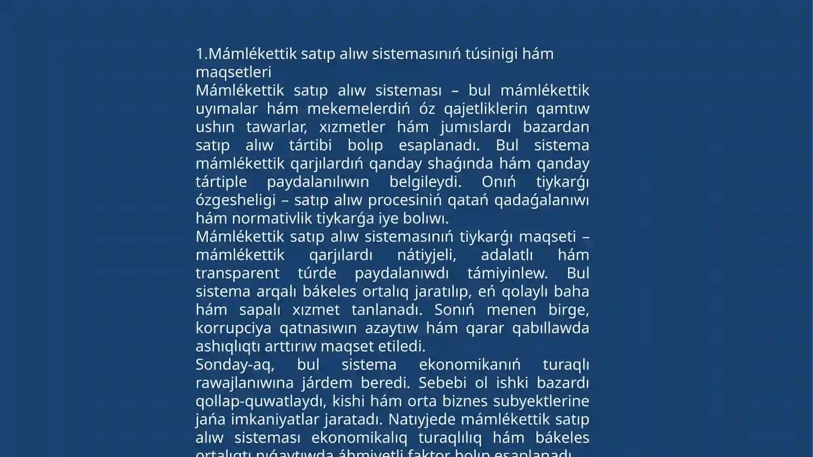 Mámlékettik satıp alıw sistemasın basqarıw arqalı kishi biznes subyektleriniń rawajlanıwına tásir etiw 4