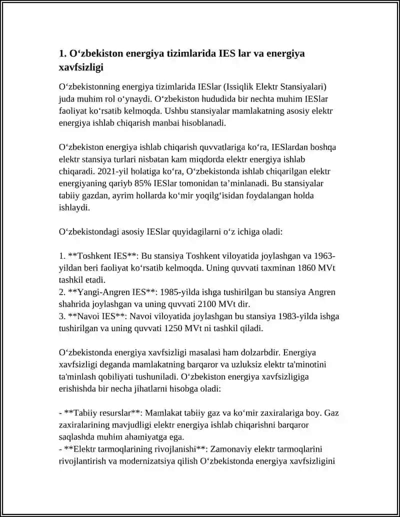 OʻZBEKISTON ENERGIYA TIZIMLARIDA IES LARNI AHAMYATI 4