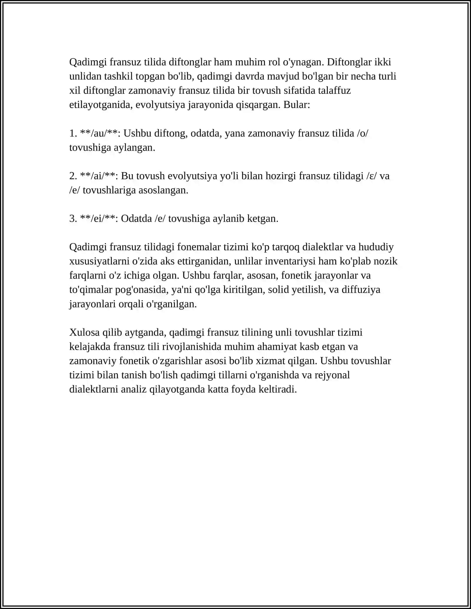 QADIMGI FRANSUZ TILINING FONETIK HOLATI. UNLILAR TALAFFUZI 4
