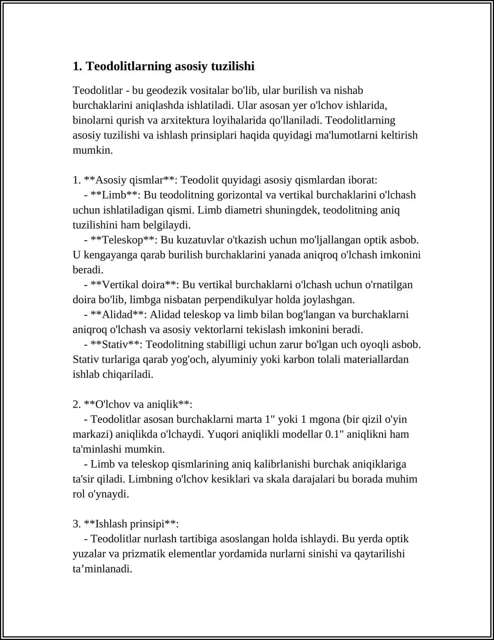 TEXNIK TEODOLITLAR TUZILISHI VA TEKSHIRISHLARINI O'RGANISH 4
