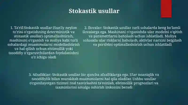 Sun'Iy Neyron To'Rini O'Rgatishning Deterministik Va Stoxastik Usullari 4