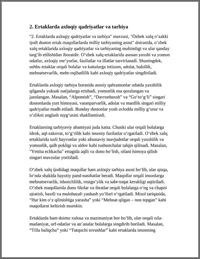ÒZBEK XALQ OĞZAKI IJODI DOSTON ERTAK MAQOLLARLARDA MILLIY TARBIYANING ASOSI 4