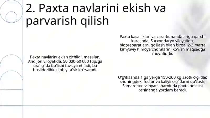 Gʻoʻza navlarini navdorlik belgilarini oʻrganish va paxta maydonlarida aprobatsiya oʻtkazish 4