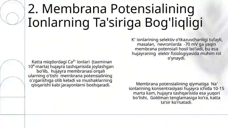Elektrod, Oksidlanish-qaytarilish va Membrana Potentsiallarining Paydo Bo'lish Mexanizmi 4