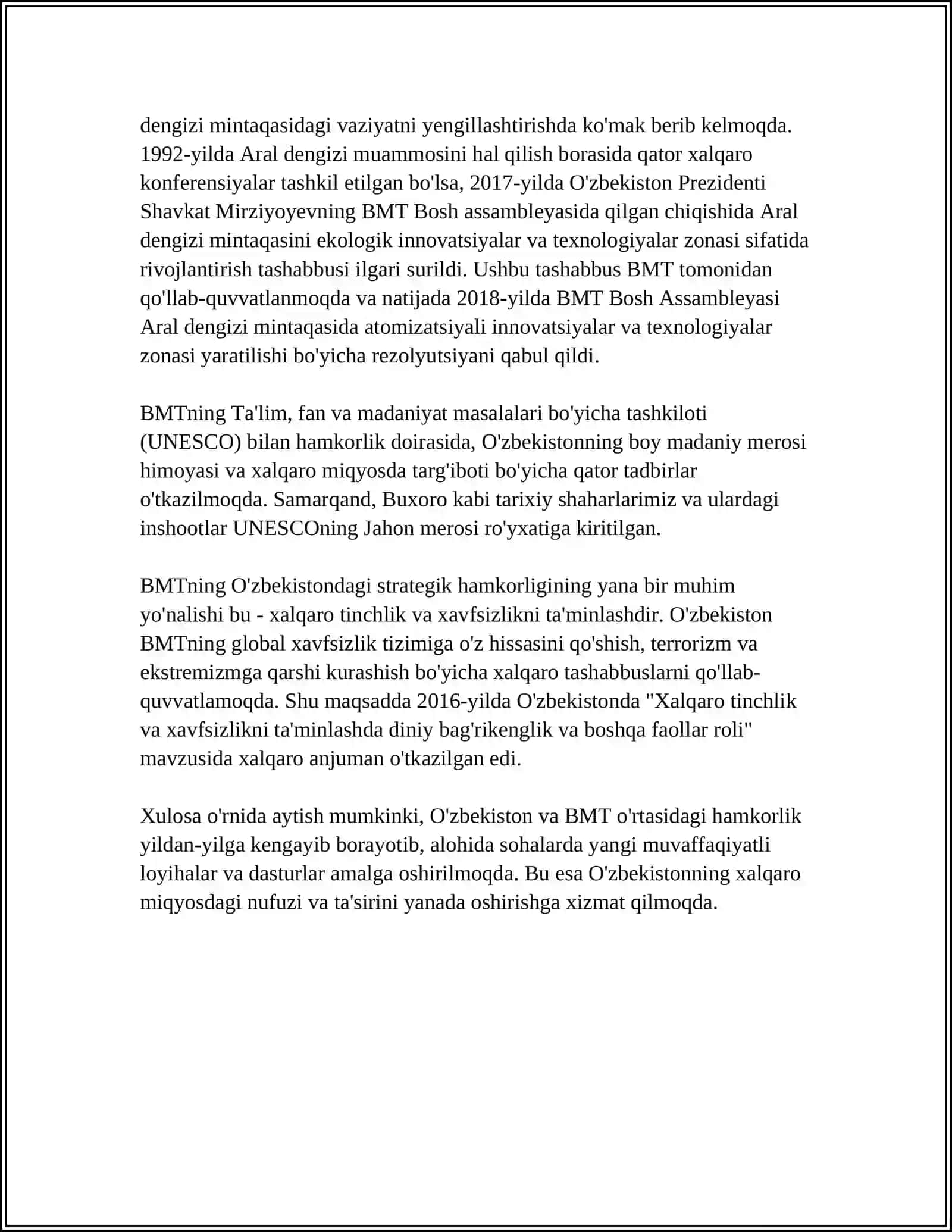 O'ZBEKISRONNING XALQARA TASHKILOTLAR BILAN HAMKORLIGI 4