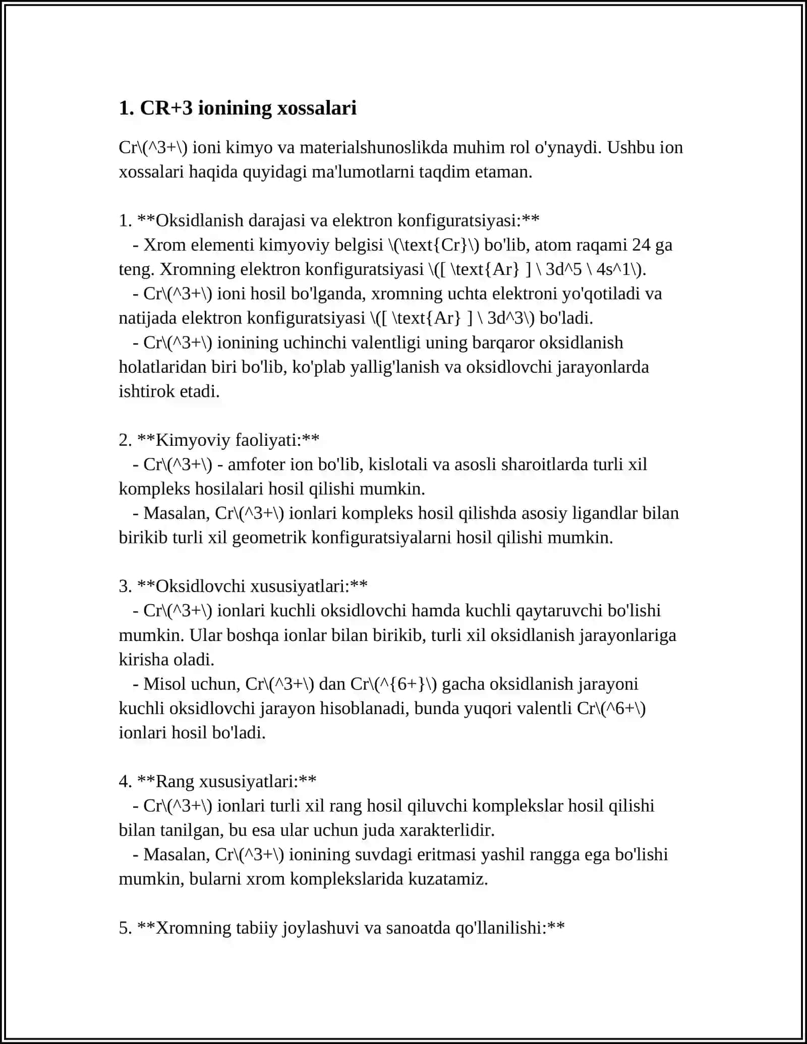 CR+3, BI+3, HG+2 KATIONLARINI TIZIMLI TAHLIL CHIZMASINI TUZISH VA ANALITIK REAKSIYALARI 4