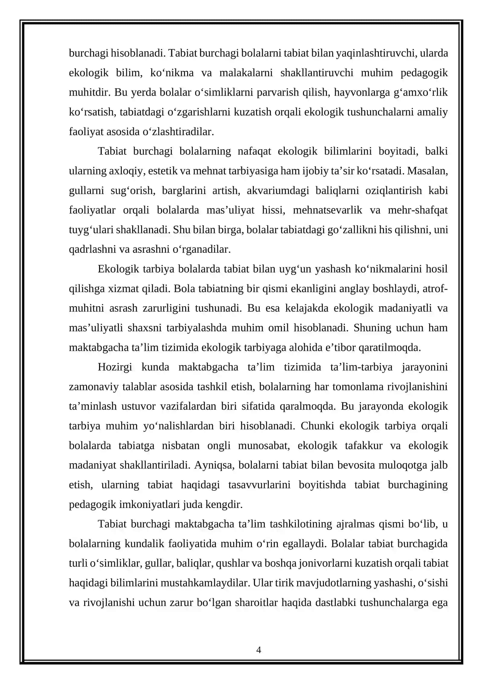 Tabiat burchagi orqali ekologik tarbiya berish 4