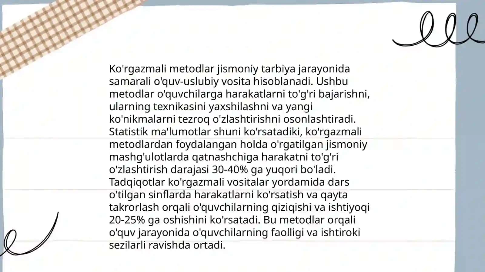 Jismoniy tarbiyaning so‘zdan foydalanish va ko'rgazmali metodlari 4