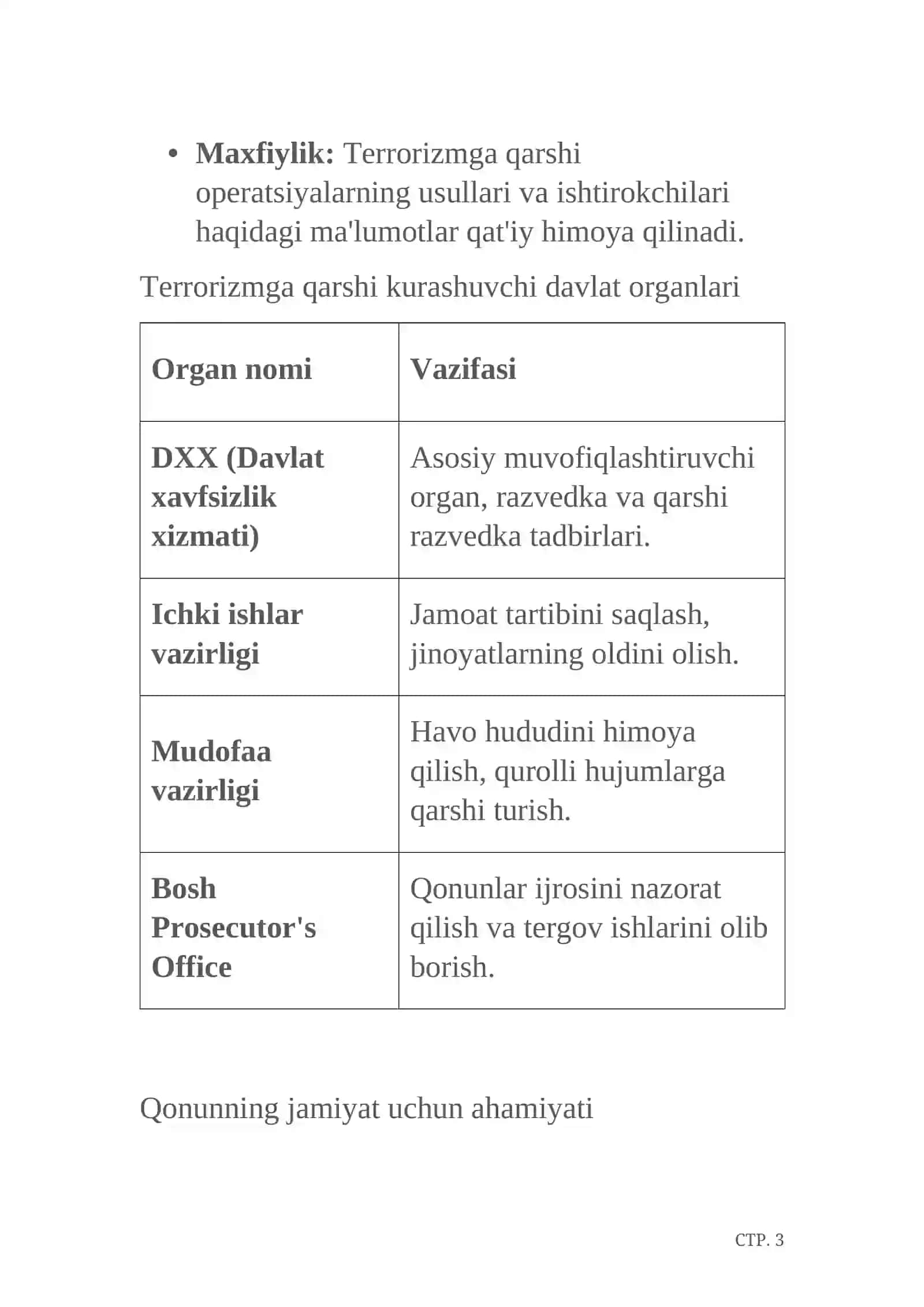 O’zbekiston Respublikasining 2000-yil 15-dekabrdagi ‘’Terrorizmga qarshi kurash togrisida'' gi qonuning mazmun mohiyati 4