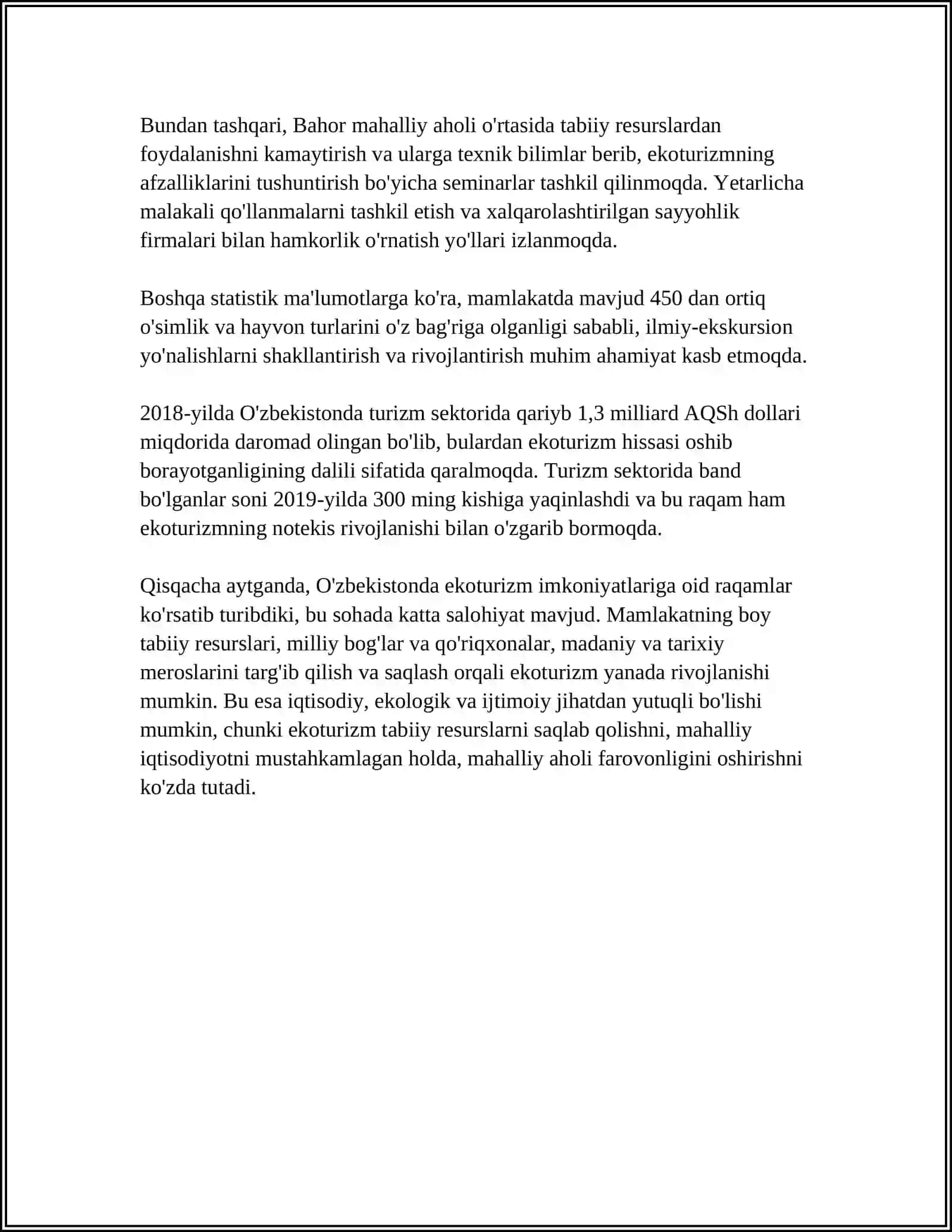 O’ZBEKISTON EKOTURIZMI VA UNI RIVOJLANTIRISH MUAMMOLARI 4