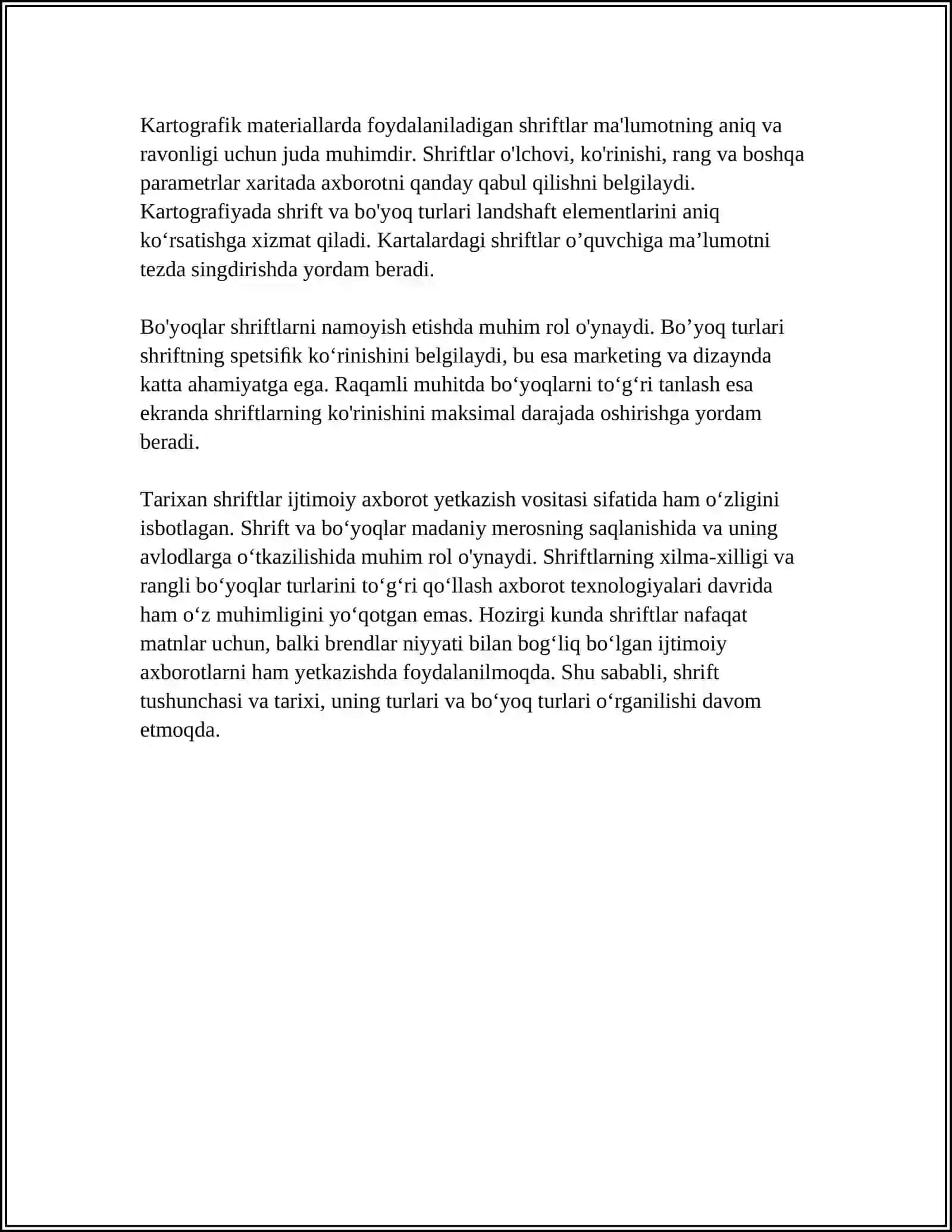 SHRIFTLAR ULARNING TURLARI VA KARTADAGI YOZUVLAR,BÔYOQ TURLARI 4
