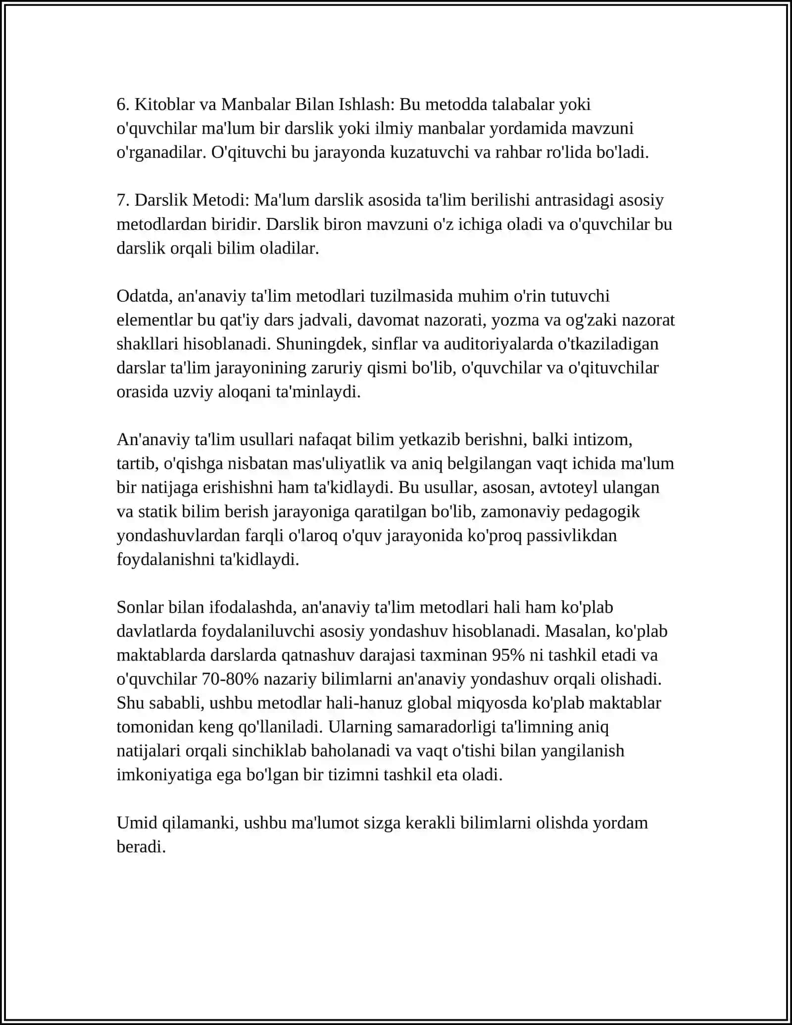 AN'ANAVIY VA NOAN'AVIY DARS TURLARI VA AMALIY AHAMIYATI 4