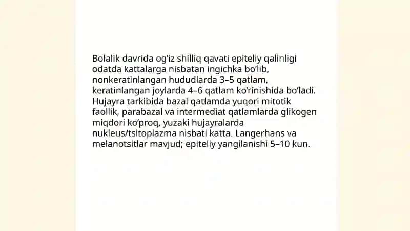 Og'iz bo'shlig'i shilliq qavati tuzilishining yoshga doir hususiyatlari 4