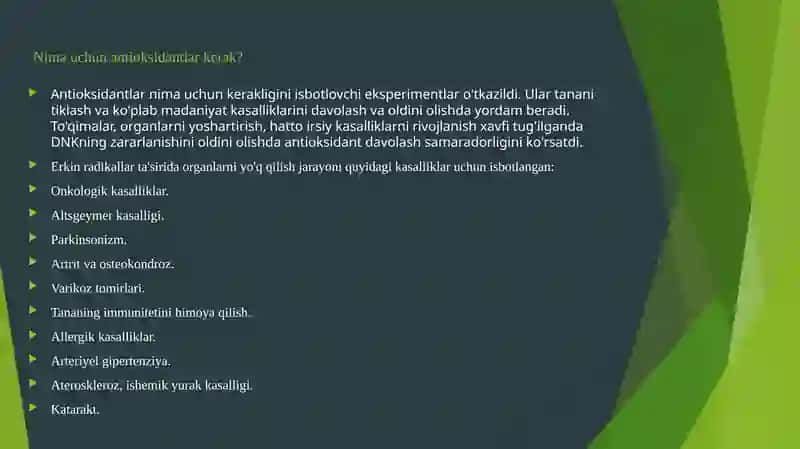 Antioksidantlar, ularning klinikada qo‘llanilishi 4