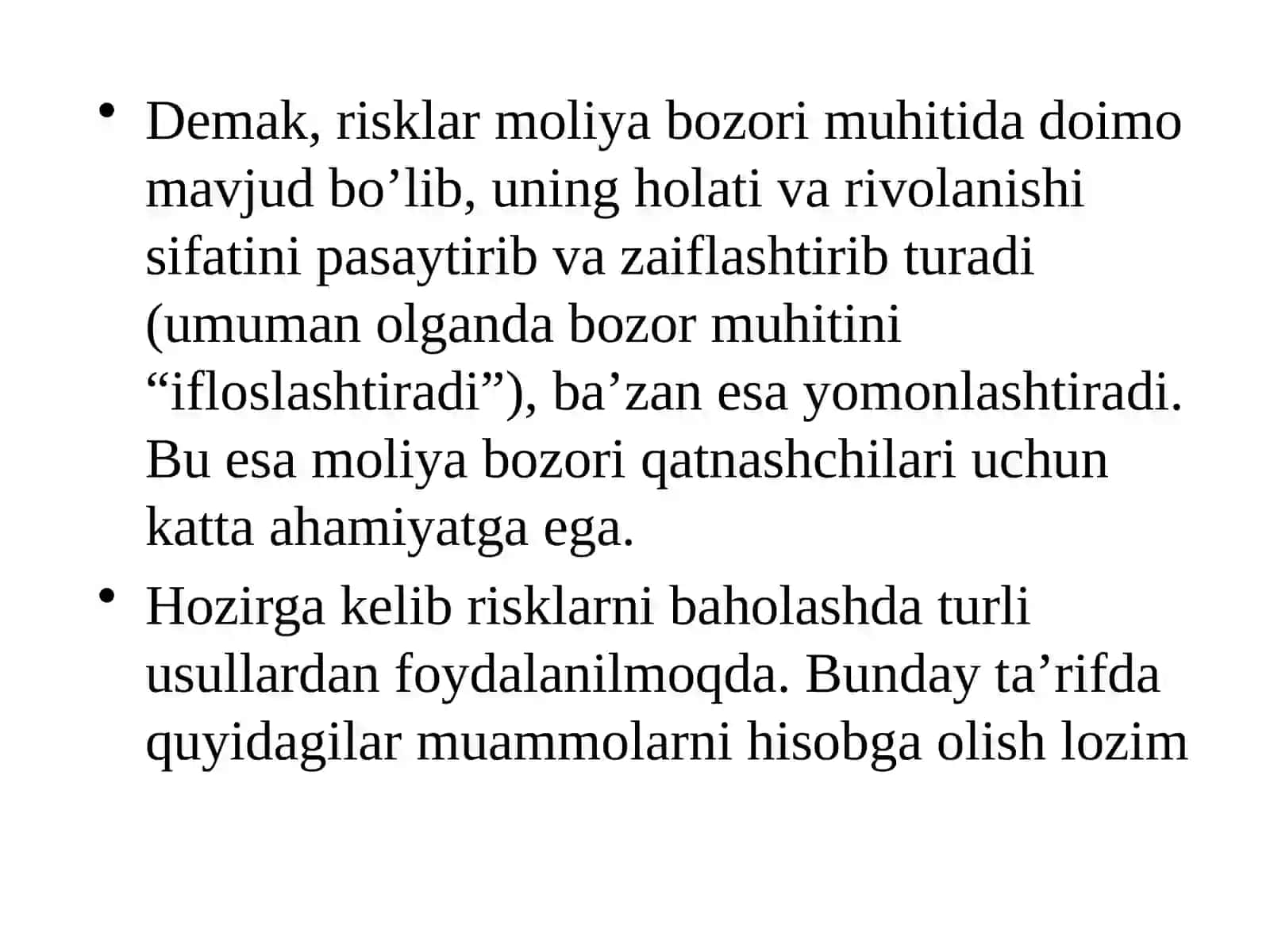 Moliya bozori risklari, ularni baholash va boshqarish 4