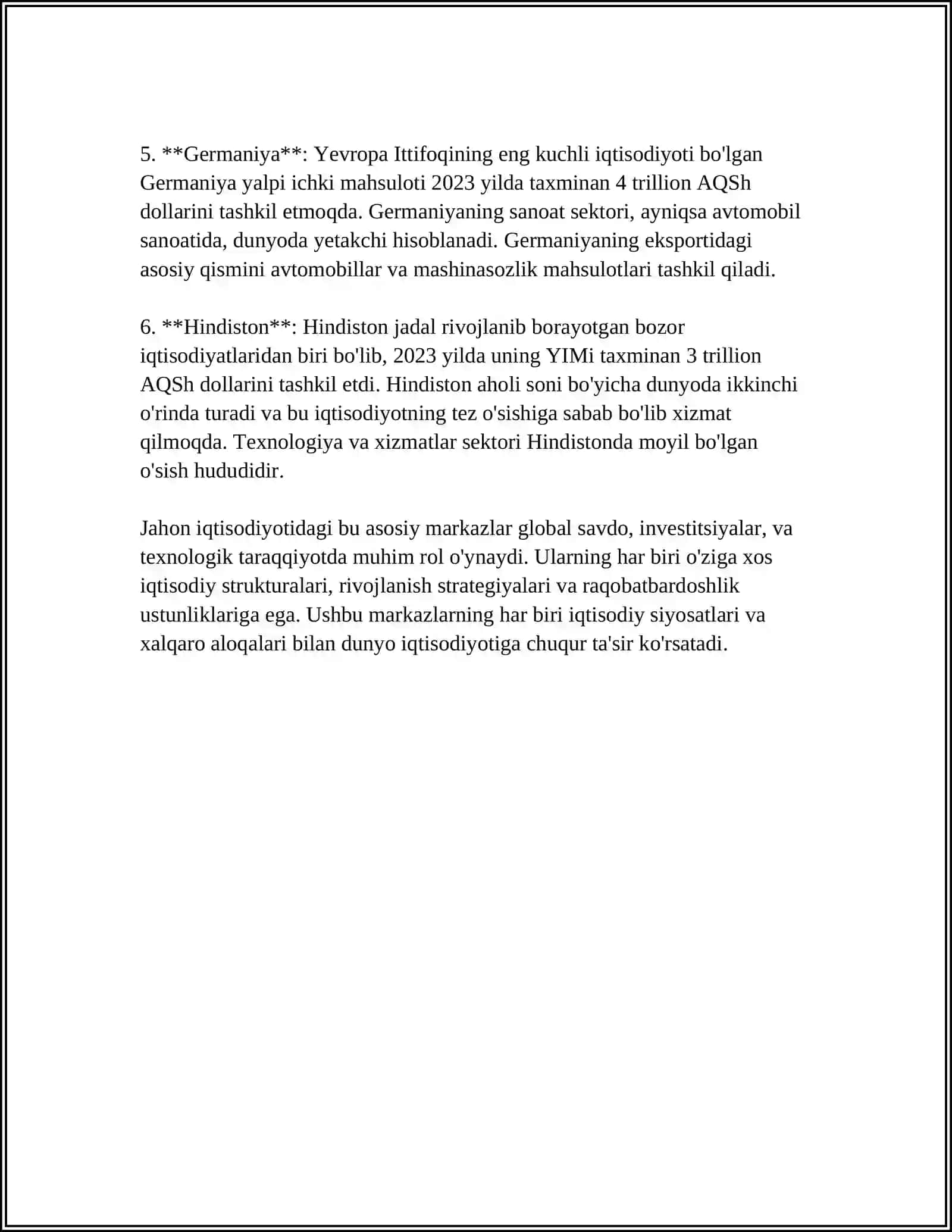 JAHON IQTISODIYOTI MARKAZLARI VA XALQARO INTEGRATSIYA JARAYONLARI 4