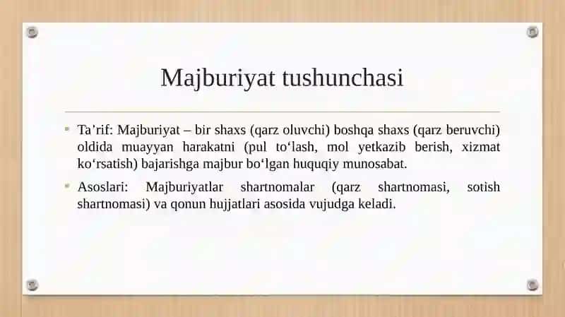 Majburiyat tushunchasi ularni bajarish va bajarilishini taʼminlash 4