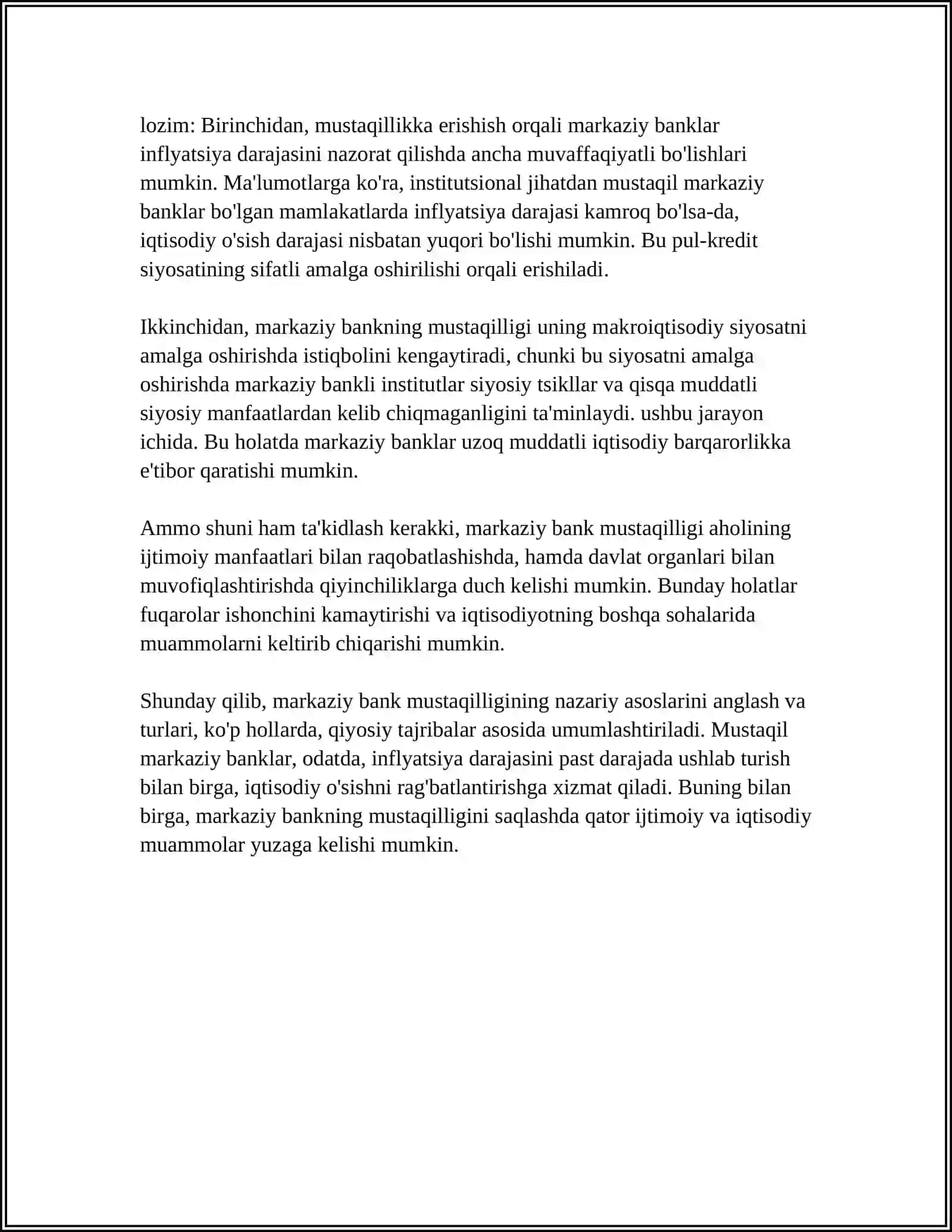 MARKAZIY BANK MUSTAQILLIGI VA UNING MONITAR SIYOSAT SAMARADORLIGIGA TA’SIRI 4