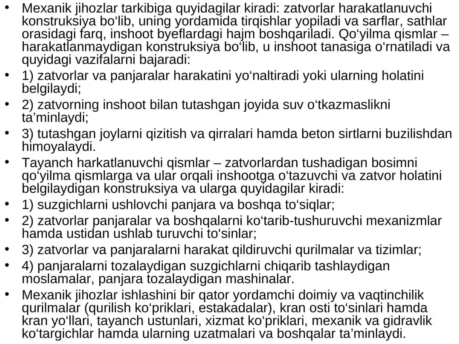 Gidrotexnika inshootlarining mexanik jihozlari to‘g‘risida umumiy ma’lumotlar 4