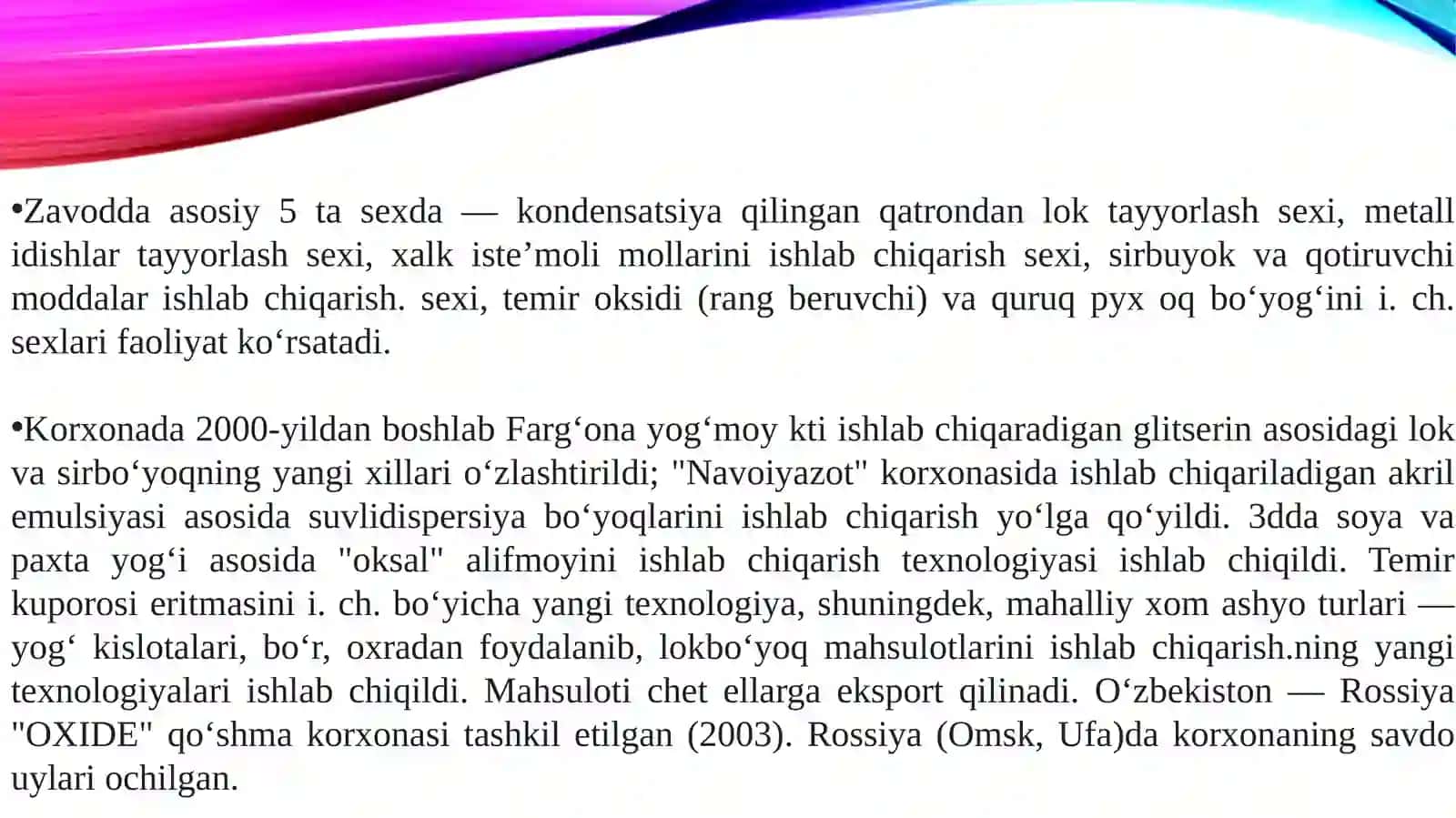 Bo’yoq va qoplamalar ishlab chiqaruvchi korhonalarning atrof muhitga zararini kamaytirish 4