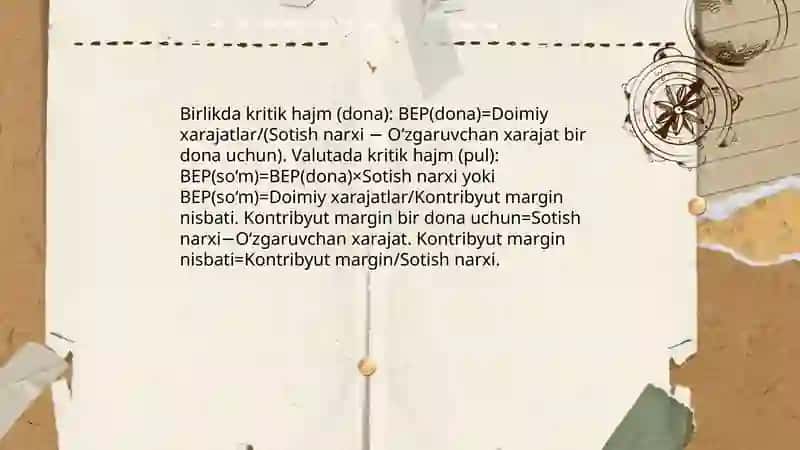 Mahsulot kritik hajmi hamda ishlab chiqarish leveridji tahlili 4