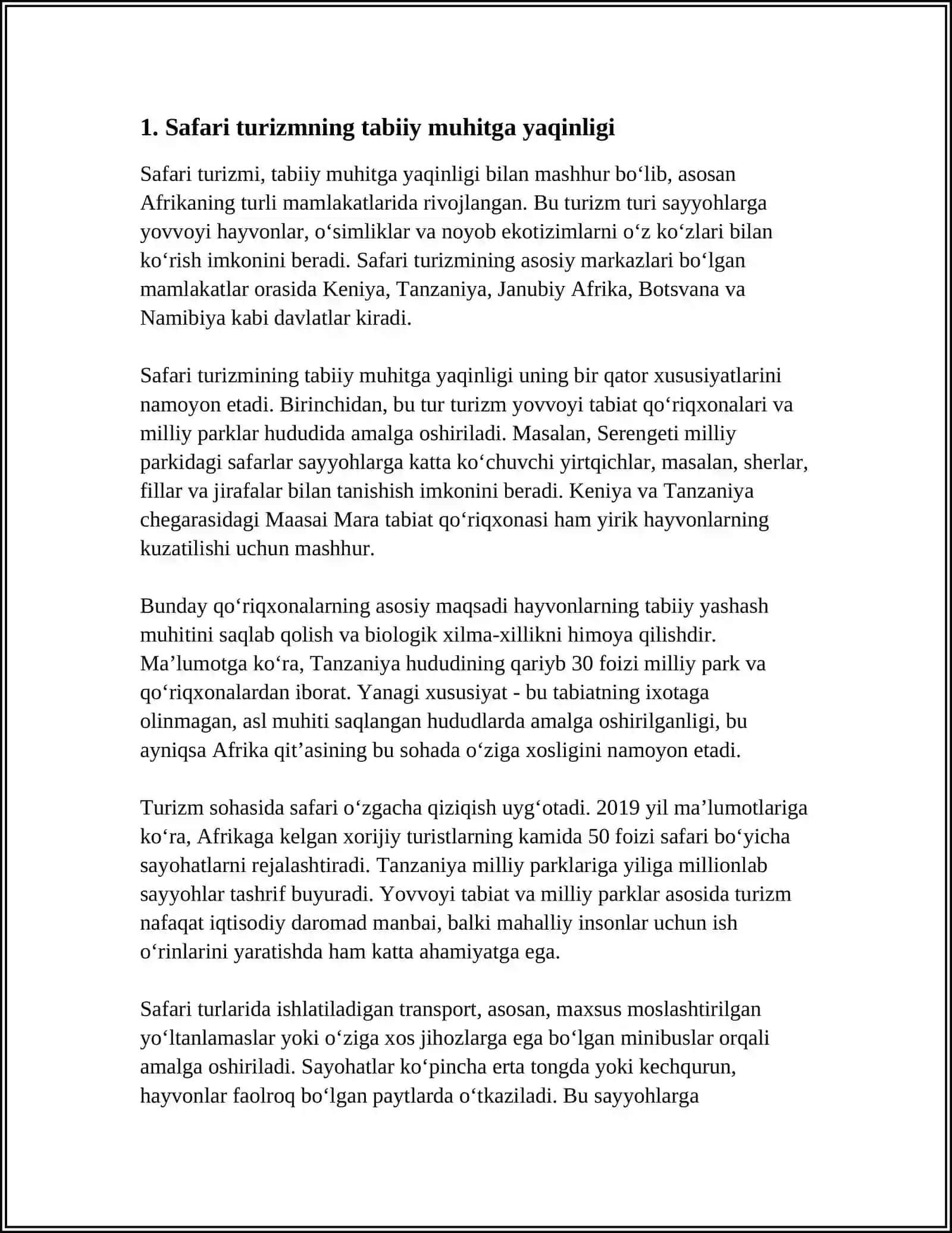 SAFARI TURIZMNING BOSHQA TURIZM TURLARIDAN FARQLI JIHATLARI 4