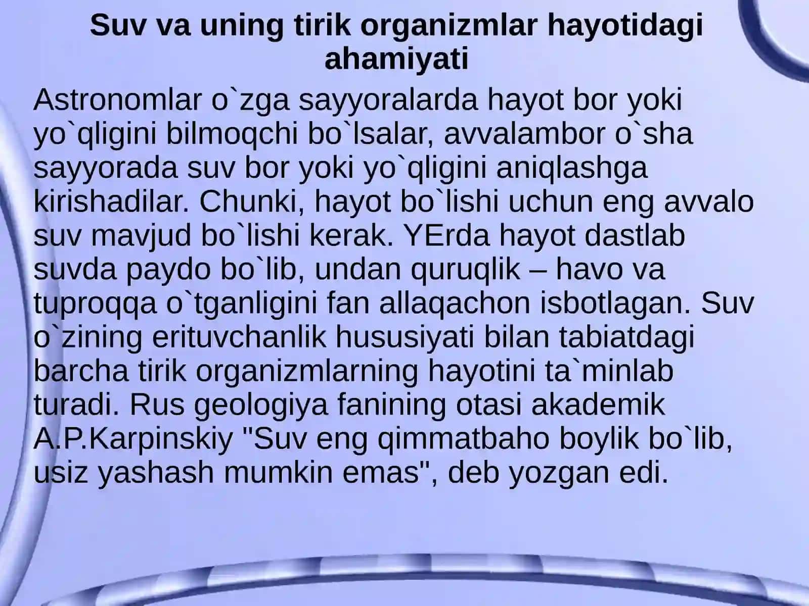 Suv resurslarini muhofaza qilish va oqilona foydalanish 4