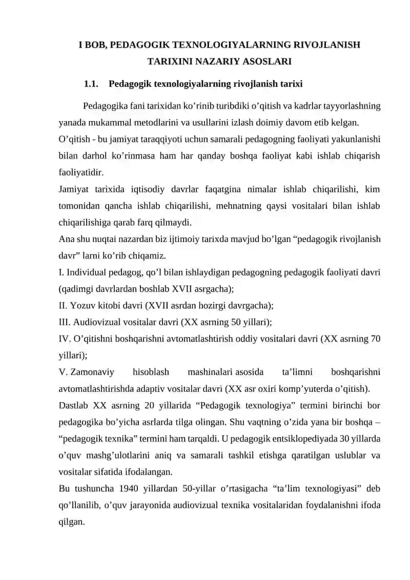 PEDAGOGIK TEXNALOGIYALARNING RIVOJLANISH BOSQICHLARI VA ÒZIGA XOS XUSUSIYATLARI 4