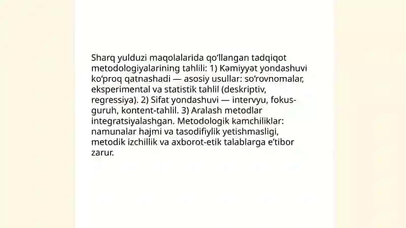 Sharq yulduzi jurnalida eʼlon qilingan ilmiy maqolalar tahlili 4