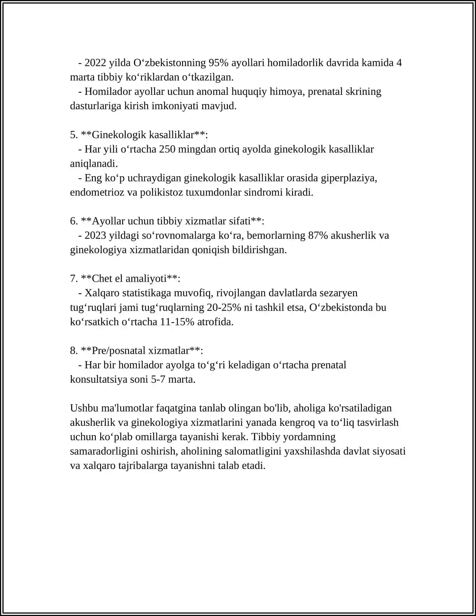 AYOLLARGA AKUSHER GINEKOLOGIYA TIBBIY YORDAMNI KO'RSATISHNI TASHKIL ETISH 4
